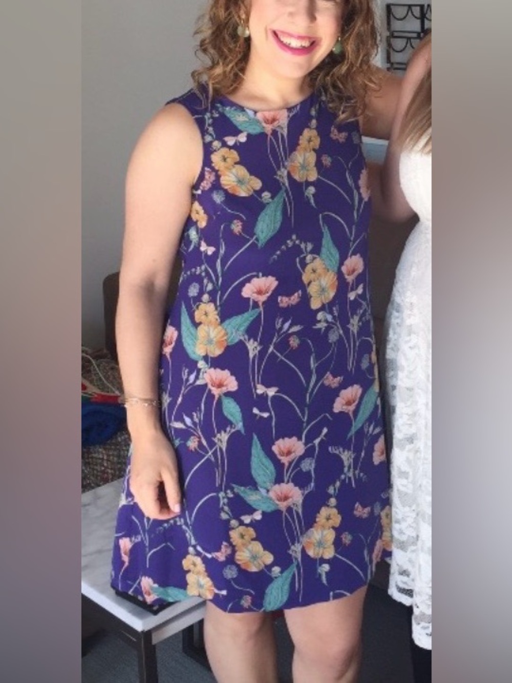 Anthropologie Purple Floral Sleeveless A-Line Dress